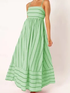 Women's Midi Dress Slip Dress Classic Modern Outdoor Vacation Holiday Regular Fit Striped Sleeveless Spaghetti Strap Yellow Light Green Wine Red Summer