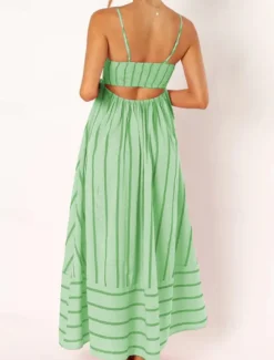 Women's Midi Dress Slip Dress Classic Modern Outdoor Vacation Holiday Regular Fit Striped Sleeveless Spaghetti Strap Yellow Light Green Wine Red Summer