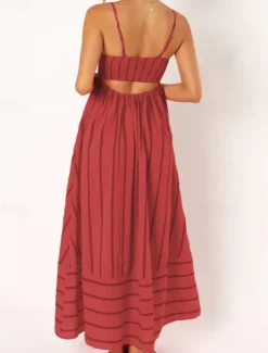 Women's Midi Dress Slip Dress Classic Modern Outdoor Vacation Holiday Regular Fit Striped Sleeveless Spaghetti Strap Yellow Light Green Wine Red Summer