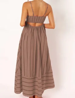 Women's Midi Dress Slip Dress Classic Modern Outdoor Vacation Holiday Regular Fit Striped Sleeveless Spaghetti Strap Yellow Light Green Wine Red Summer