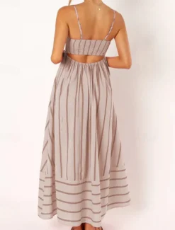 Women's Midi Dress Slip Dress Classic Modern Outdoor Vacation Holiday Regular Fit Striped Sleeveless Spaghetti Strap Yellow Light Green Wine Red Summer