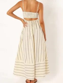 Women's Midi Dress Slip Dress Classic Modern Outdoor Vacation Holiday Regular Fit Striped Sleeveless Spaghetti Strap Yellow Light Green Wine Red Summer