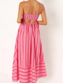 Women's Midi Dress Slip Dress Classic Modern Outdoor Vacation Holiday Regular Fit Striped Sleeveless Spaghetti Strap Yellow Light Green Wine Red Summer