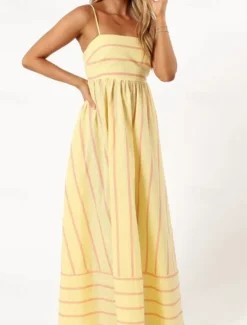 Women's Midi Dress Slip Dress Classic Modern Outdoor Vacation Holiday Regular Fit Striped Sleeveless Spaghetti Strap Yellow Light Green Wine Red Summer