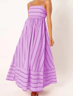 Women's Midi Dress Slip Dress Classic Modern Outdoor Vacation Holiday Regular Fit Striped Sleeveless Spaghetti Strap Yellow Light Green Wine Red Summer