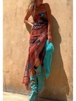 Women's Midi Dress Slip Dress Fashion Weekend Summer Dress Regular Fit Flower Sleeveless Spaghetti Strap Red Blue Brown Summer