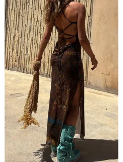 Women's Midi Dress Slip Dress Fashion Weekend Summer Dress Regular Fit Flower Sleeveless Spaghetti Strap Red Blue Brown Summer
