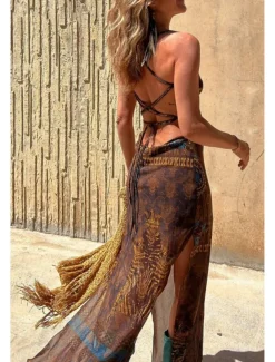 Women's Midi Dress Slip Dress Fashion Weekend Summer Dress Regular Fit Flower Sleeveless Spaghetti Strap Red Blue Brown Summer