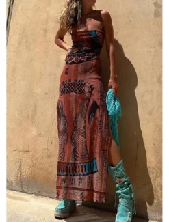 Women's Midi Dress Slip Dress Fashion Weekend Summer Dress Regular Fit Flower Sleeveless Spaghetti Strap Red Blue Brown Summer