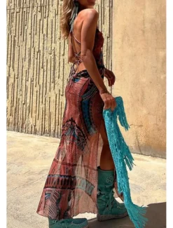 Women's Midi Dress Slip Dress Fashion Weekend Summer Dress Regular Fit Flower Sleeveless Spaghetti Strap Red Blue Brown Summer