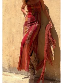 Women's Midi Dress Slip Dress Fashion Weekend Summer Dress Regular Fit Flower Sleeveless Spaghetti Strap Red Blue Brown Summer