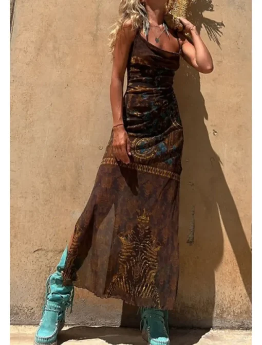 Women's Midi Dress Slip Dress Fashion Weekend Summer Dress Regular Fit Flower Sleeveless Spaghetti Strap Red Blue Brown Summer