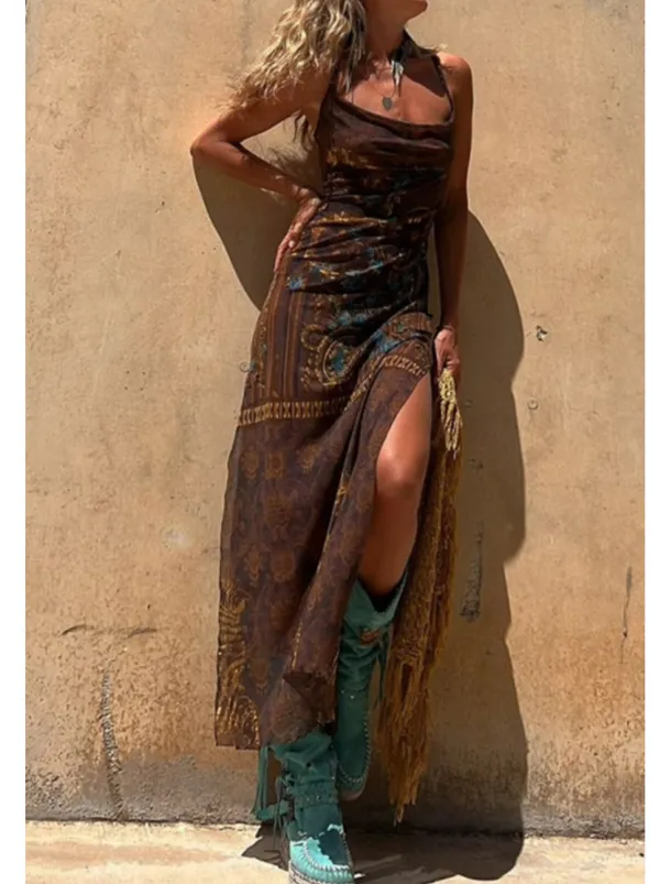 Women's Midi Dress Slip Dress Fashion Weekend Summer Dress Regular Fit Flower Sleeveless Spaghetti Strap Red Blue Brown Summer