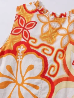 Women's Midi Dress Sundress Shift Dress Ruffle Dress Puff Sleeve Dress Vacation Party Birthday Party Going out Beach Floral Graphic Sleeveless V Neck Blue Orange off-white Summer Spring