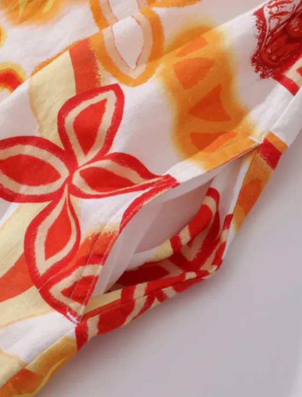 Women's Midi Dress Sundress Shift Dress Ruffle Dress Puff Sleeve Dress Vacation Party Birthday Party Going out Beach Floral Graphic Sleeveless V Neck Blue Orange off-white Summer Spring