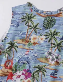 Women's Midi Dress Sundress Shift Dress Ruffle Dress Puff Sleeve Dress Vacation Party Birthday Party Going out Beach Floral Graphic Sleeveless V Neck Blue Orange off-white Summer Spring