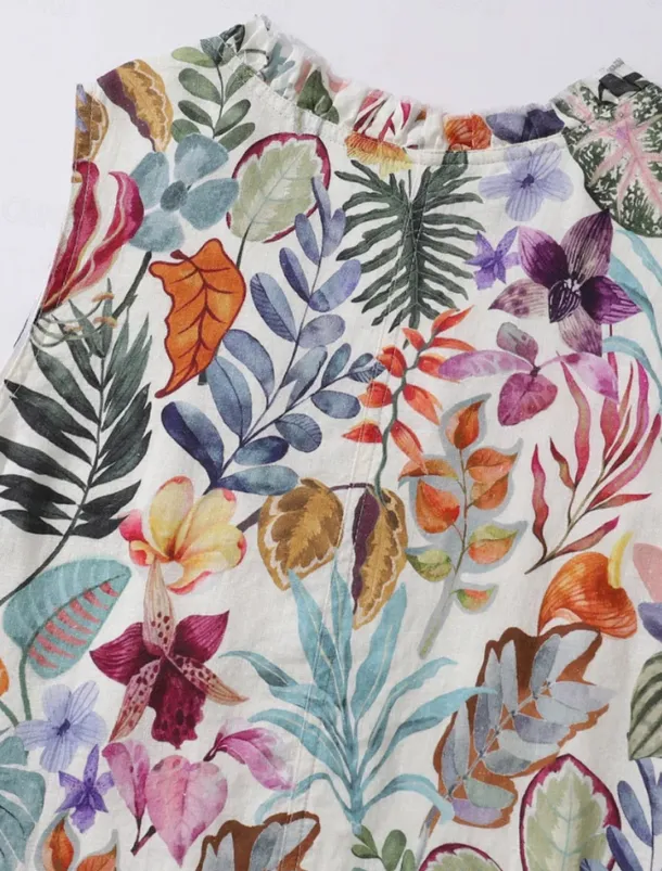 Women's Midi Dress Sundress Shift Dress Ruffle Dress Puff Sleeve Dress Vacation Party Birthday Party Going out Beach Floral Graphic Sleeveless V Neck Blue Orange off-white Summer Spring