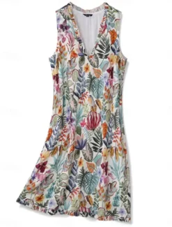 Women's Midi Dress Sundress Shift Dress Ruffle Dress Puff Sleeve Dress Vacation Party Birthday Party Going out Beach Floral Graphic Sleeveless V Neck Blue Orange off-white Summer Spring