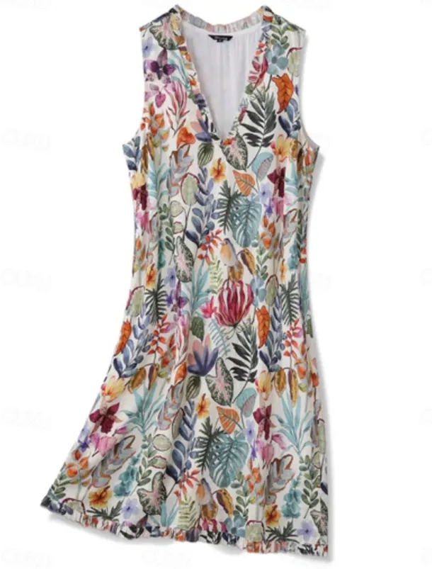 Women's Midi Dress Sundress Shift Dress Ruffle Dress Puff Sleeve Dress Vacation Party Birthday Party Going out Beach Floral Graphic Sleeveless V Neck Blue Orange off-white Summer Spring