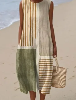 Women's Midi Dress Sundress Vacation Casual Boho Going out Floral Graphic Sleeveless Crewneck White Blue Orange Green Summer Spring