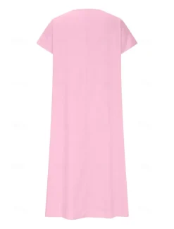 Women's Midi Dress Sundress Summer Dress Casual Daily Holiday Beach Regular Fit Linen Like Plain Short Sleeve V Neck White Pink Blue Green Summer