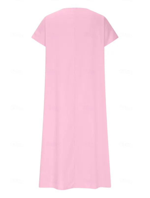 Women's Midi Dress Sundress Summer Dress Casual Daily Holiday Beach Regular Fit Linen Like Plain Short Sleeve V Neck White Pink Blue Green Summer