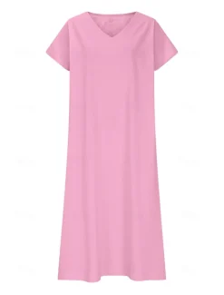 Women's Midi Dress Sundress Summer Dress Casual Daily Holiday Beach Regular Fit Linen Like Plain Short Sleeve V Neck White Pink Blue Green Summer