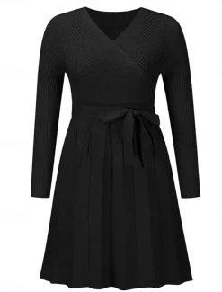 Women's Midi Dress Sweater Dress A Line Dress Elegant Stylish Casual Vacation Daily Regular Fit Plain Sleeveless V Neck Black Gray Fall Winter