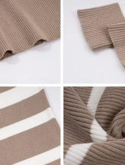 Women's Midi Dress Sweater Dress Sheath Dress Casual Casual Regular Fit Stripe Long Sleeve Round Neck Black White Green khaki Fall Winter