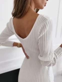 Women's Midi Dress Sweater Dress Knit Dress Jumper Dress Casual Dress Knitwear Warm Fashion Outdoor Casual Daily Regular Fit Pure Color Long Sleeve V Neck Black White khaki Fall Winter