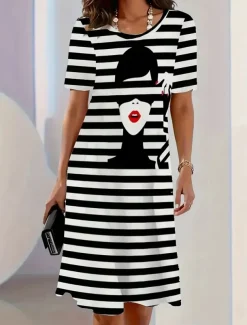 Women's Midi Dress T Shirt Dress Tee Dress Shift Dress Summer Dress Casual Formal Daily Regular Fit Floral Abstract Short Sleeve Crew Neck Black White Dark Red Summer Spring