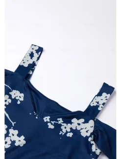 Women's Midi Dress T Shirt Dress Tee Dress Sundress Summer Dress Midi Dress Bohemia Sexy Boho Vacation Party Holiday Regular Fit Floral Short Sleeve Sweetheart Dark Blue Summer Spring