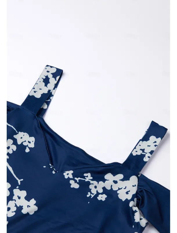 Women's Midi Dress T Shirt Dress Tee Dress Sundress Summer Dress Midi Dress Bohemia Sexy Boho Vacation Party Holiday Regular Fit Floral Short Sleeve Sweetheart Dark Blue Summer Spring