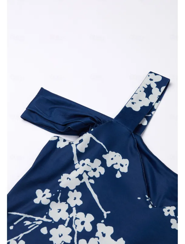 Women's Midi Dress T Shirt Dress Tee Dress Sundress Summer Dress Midi Dress Bohemia Sexy Boho Vacation Party Holiday Regular Fit Floral Short Sleeve Sweetheart Dark Blue Summer Spring