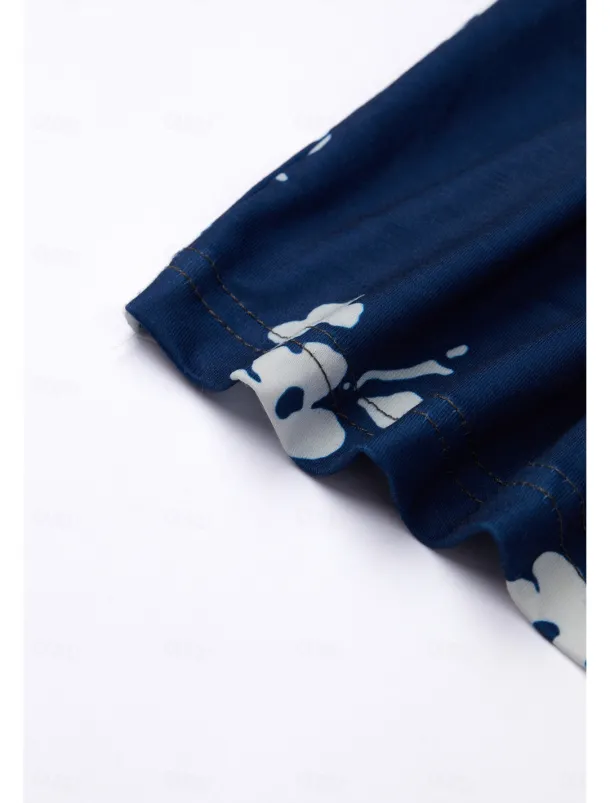 Women's Midi Dress T Shirt Dress Tee Dress Sundress Summer Dress Midi Dress Bohemia Sexy Boho Vacation Party Holiday Regular Fit Floral Short Sleeve Sweetheart Dark Blue Summer Spring