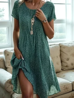 Women's Midi Dress T Shirt Dress Tee Dress A Line Dress Athletic Dress Casual Daily Regular Fit Graphic Short Sleeve Crew Neck Dark Red Red Green