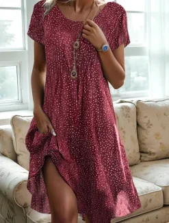 Women's Midi Dress T Shirt Dress Tee Dress A Line Dress Athletic Dress Casual Daily Regular Fit Graphic Short Sleeve Crew Neck Dark Red Red Green