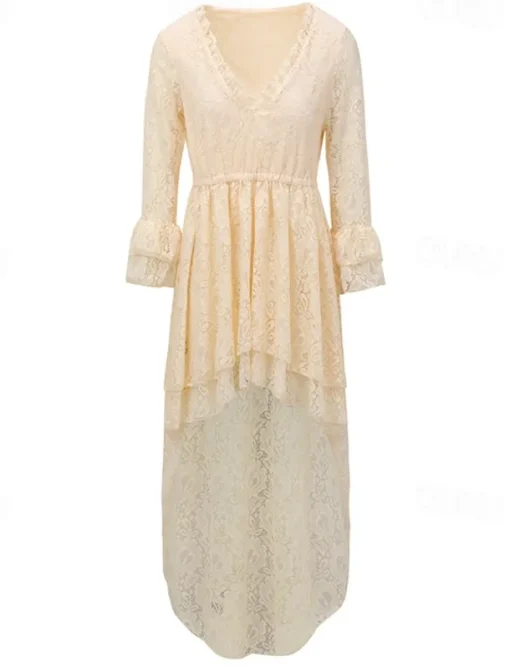 Women's Midi Dress Vintage Dress Vintage Fashion Outdoor Vacation Weekend Regular Fit Plain Long Sleeve V Neck Beige Summer