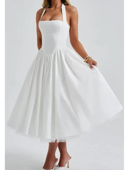 Women's Midi Dress White Dress Graduation Dress Fashion Modern Birthday Holiday Graduation Regular Fit Plain Sleeveless Halter Neck Black White Red Summer