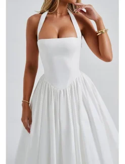 Women's Midi Dress White Dress Graduation Dress Fashion Modern Birthday Holiday Graduation Regular Fit Plain Sleeveless Halter Neck Black White Red Summer