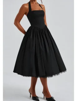 Women's Midi Dress White Dress Graduation Dress Fashion Modern Birthday Holiday Graduation Regular Fit Plain Sleeveless Halter Neck Black White Red Summer
