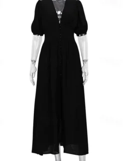 Women's Midi Dress White Dress Graduation Dress Party Dress Fashion Modern Party Birthday Date Regular Fit Plain Short Sleeve V Neck Black White Summer