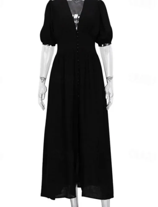 Women's Midi Dress White Dress Graduation Dress Party Dress Fashion Modern Party Birthday Date Regular Fit Plain Short Sleeve V Neck Black White Summer