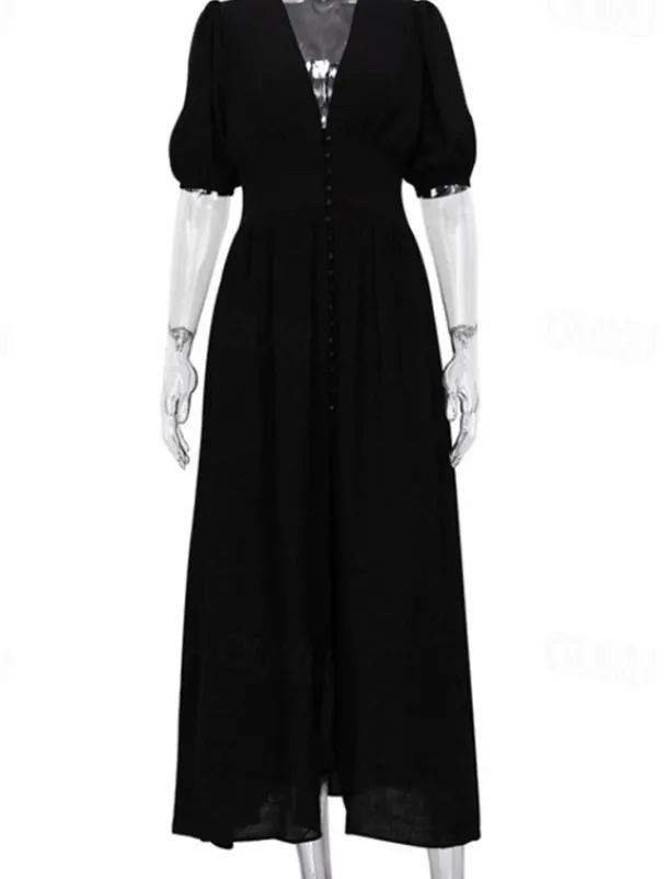 Women's Midi Dress White Dress Graduation Dress Party Dress Fashion Modern Party Birthday Date Regular Fit Plain Short Sleeve V Neck Black White Summer