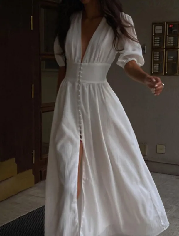 Women's Midi Dress White Dress Graduation Dress Party Dress Fashion Modern Party Birthday Date Regular Fit Plain Short Sleeve V Neck Black White Summer