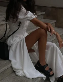 Women's Midi Dress White Dress Graduation Dress Party Dress Fashion Modern Party Birthday Date Regular Fit Plain Short Sleeve V Neck Black White Summer
