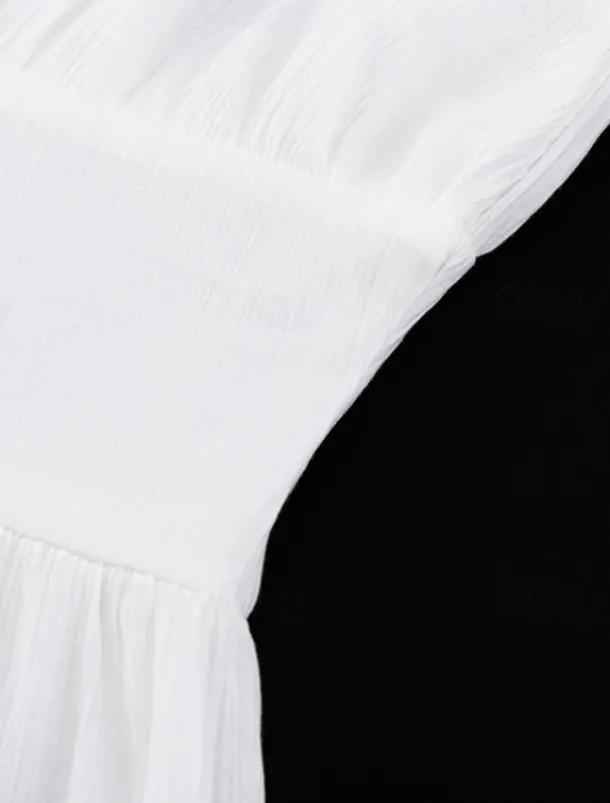 Women's Midi Dress White Dress Graduation Dress Party Dress Fashion Modern Party Birthday Date Regular Fit Plain Short Sleeve V Neck Black White Summer