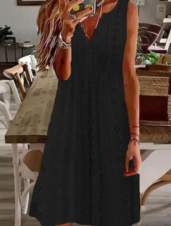 Women's Midi Dress White Dress Casual Dress Tank Dress Boho Dress Basic Classic Casual Outdoor Daily Regular Fit Plain Sleeveless Split Neck Black White Pink Green Summer Spring