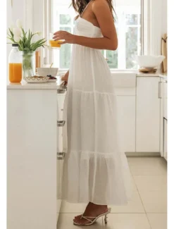 Women's Midi Dress White Dress Graduation Dress Fashion Holiday Graduation Going out Regular Fit Plain Sleeveless V Neck White Summer