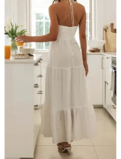 Women's Midi Dress White Dress Graduation Dress Fashion Holiday Graduation Going out Regular Fit Plain Sleeveless V Neck White Summer